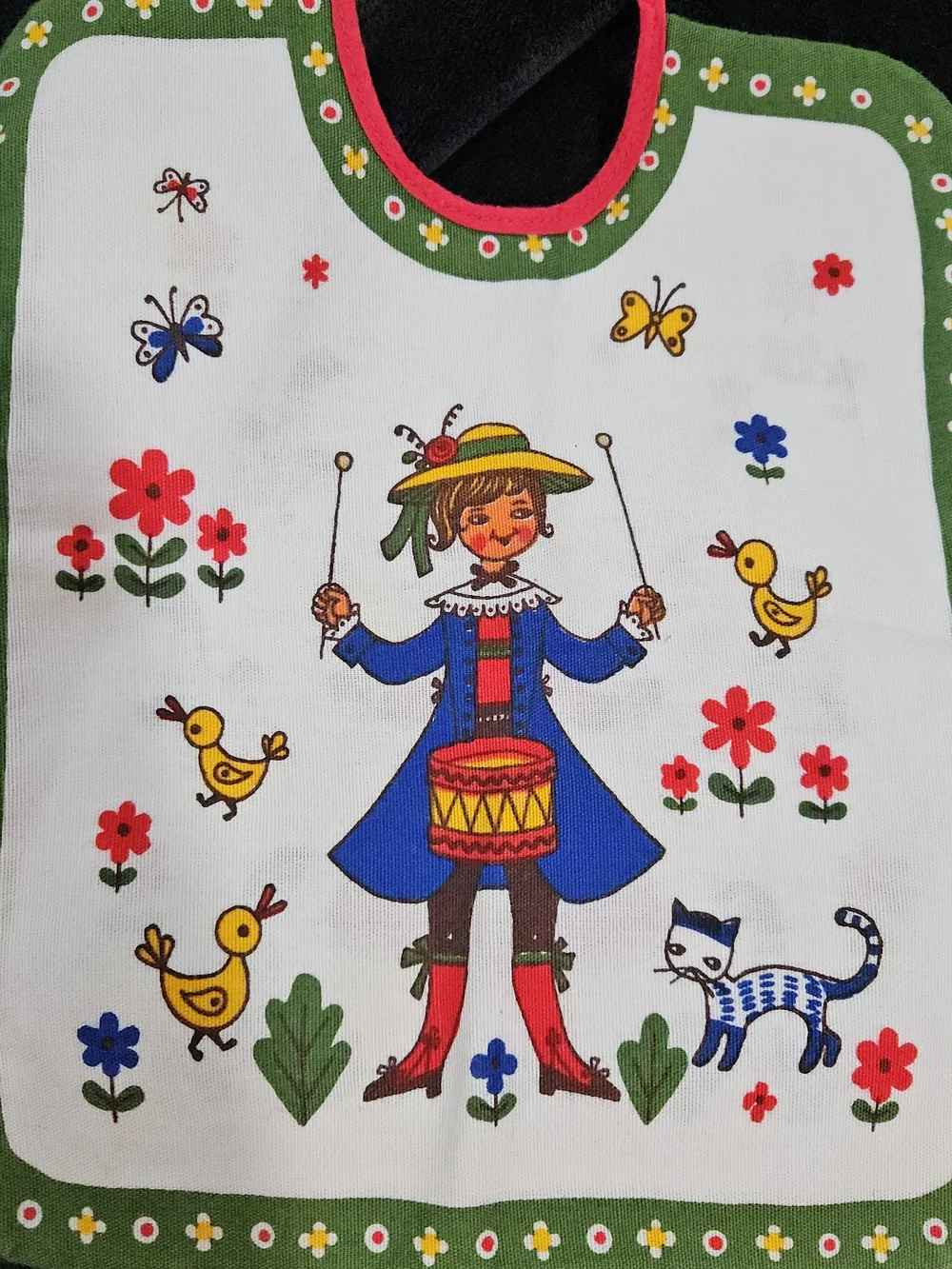 Vintage Baby Bib with Folk Art Print - Made in Austria